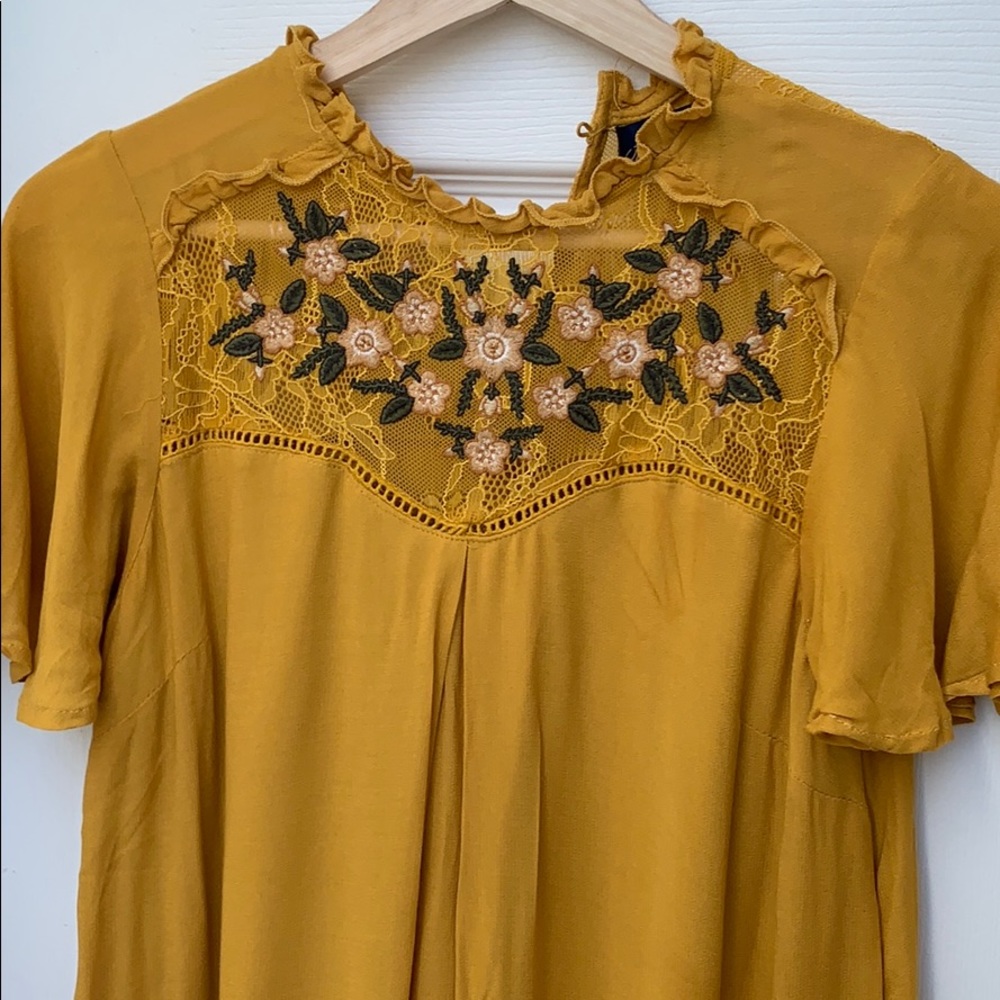 Beautiful lace and floral mustard dress